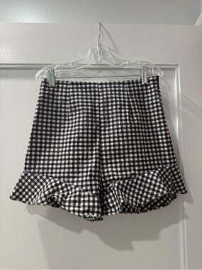 Zara Black and White Gingham Ruffle-Hem Skort